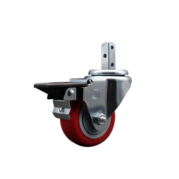 3'' Red Polyurethane Wheel Swivel 3/4'' Square Stem Caster with Brake